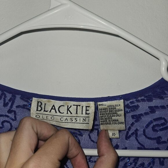 Elegant Blue Beaded 100% Silk Cardigan By Blavk Tie Oleg Cassini Size 10 - Picture 3 of 6